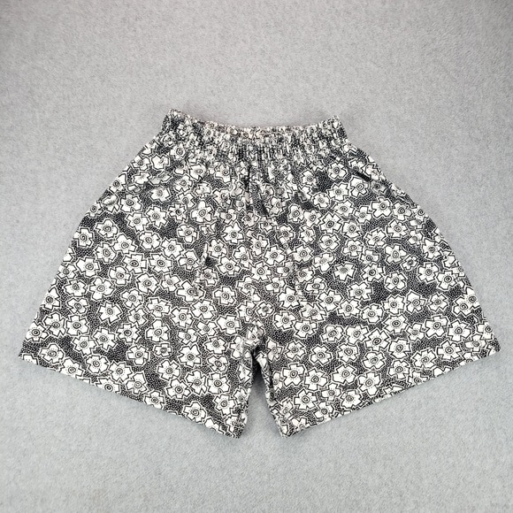 Hang Ten Pants - Hang Ten Geometric Floral Shorts Women Large Black White Vintage Elastic Waist